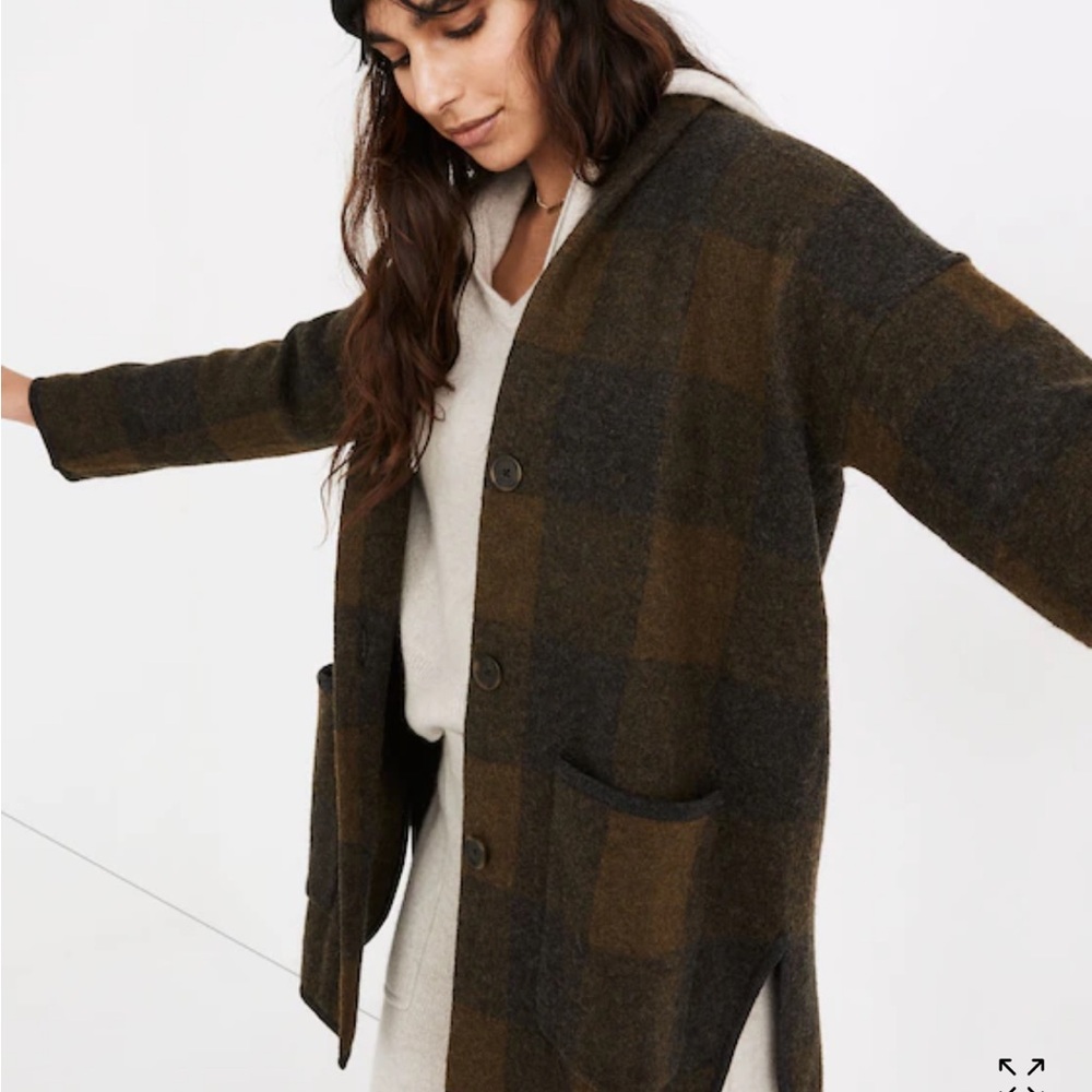 Madewell Buffalo Check Sweater Coat Wool